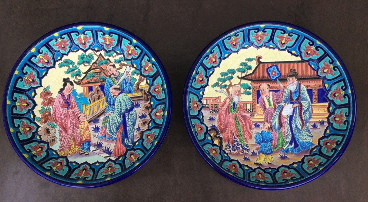 Paire De Plats Creux Manufacture De Longwy Rolande Rizzi 