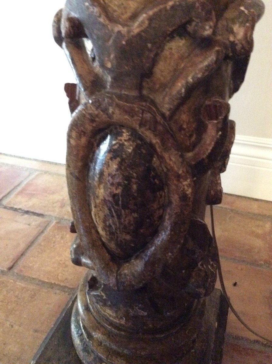 Lampadaire, Lampe,  Colonne Bois Dore-photo-2