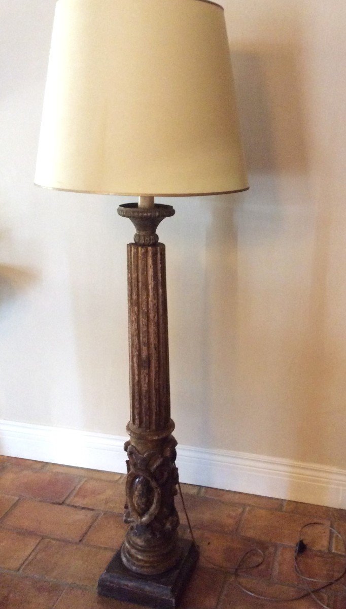 Floor Lamp, Lamp, Column Golden Wood-photo-2