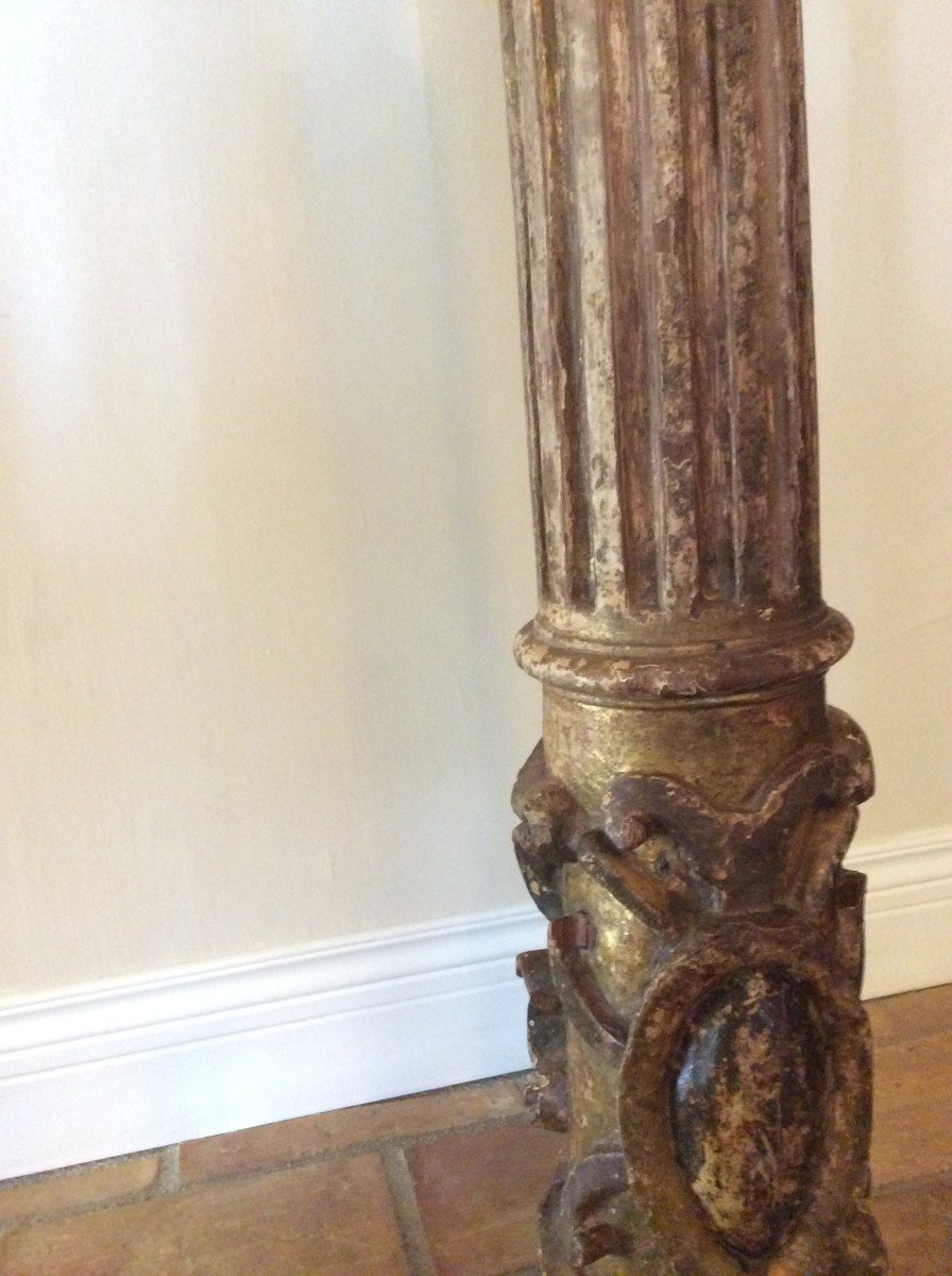 Floor Lamp, Lamp, Column Golden Wood-photo-3