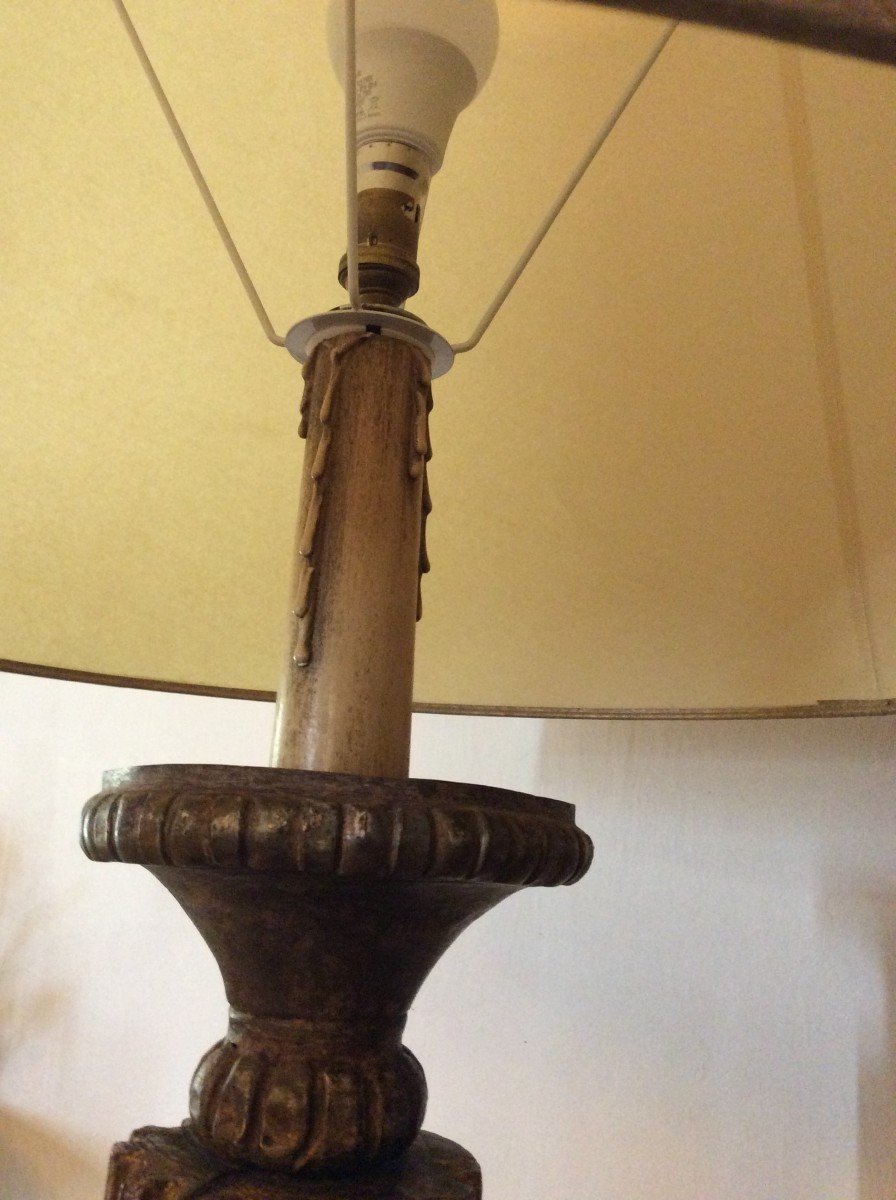 Lampadaire, Lampe,  Colonne Bois Dore-photo-4