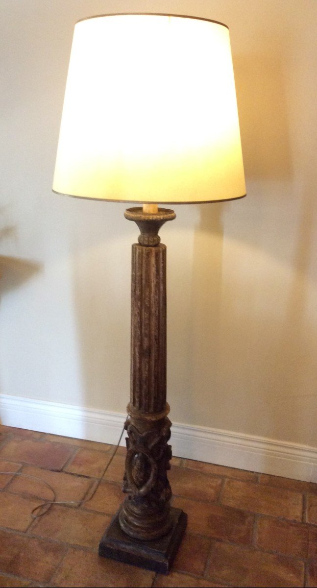 Floor Lamp, Lamp, Column Golden Wood