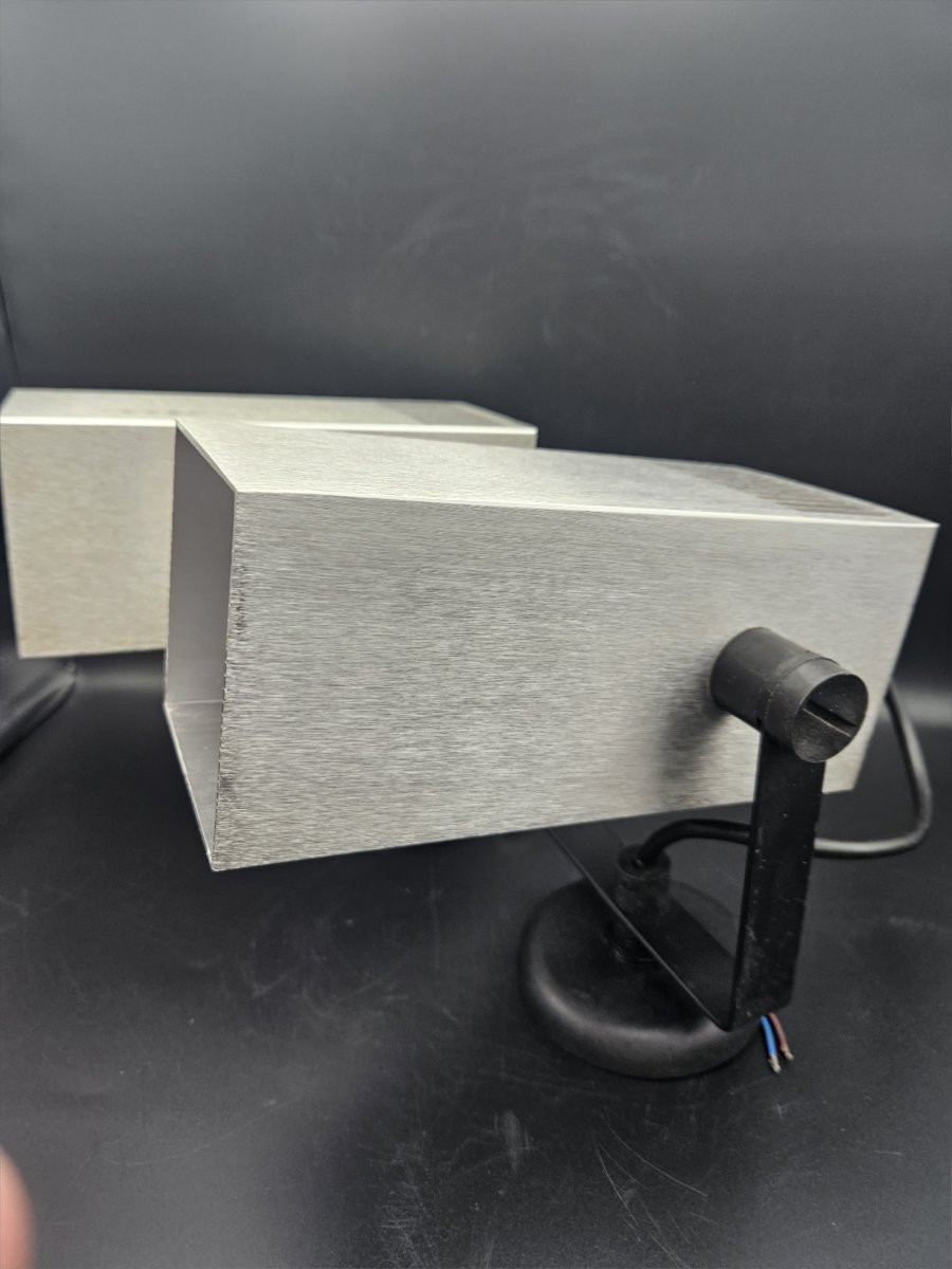 SPOTS, APPLIQUES, PAIRE DE SPOTS EN ALUMINIUM BROSSE ANNÉE 70 -photo-3