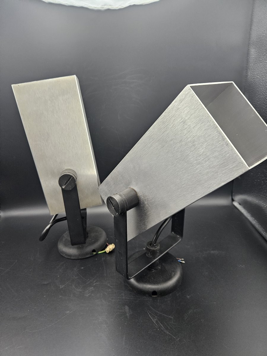 SPOTS, APPLIQUES, PAIRE DE SPOTS EN ALUMINIUM BROSSE ANNÉE 70 -photo-3