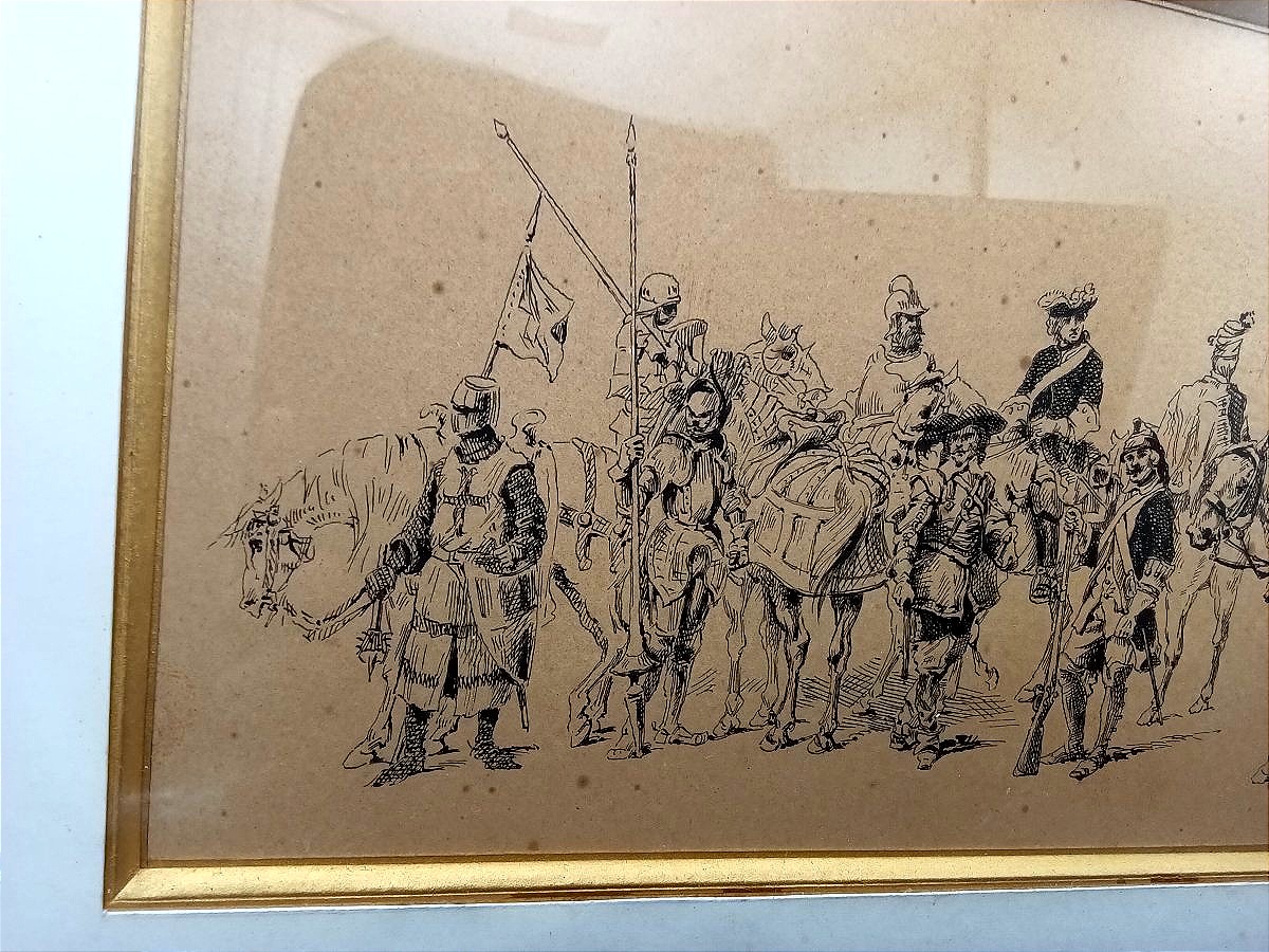 A Drawing By R. Atthalin In Black Ink Of A Chronological Frieze Of Military History.-photo-3