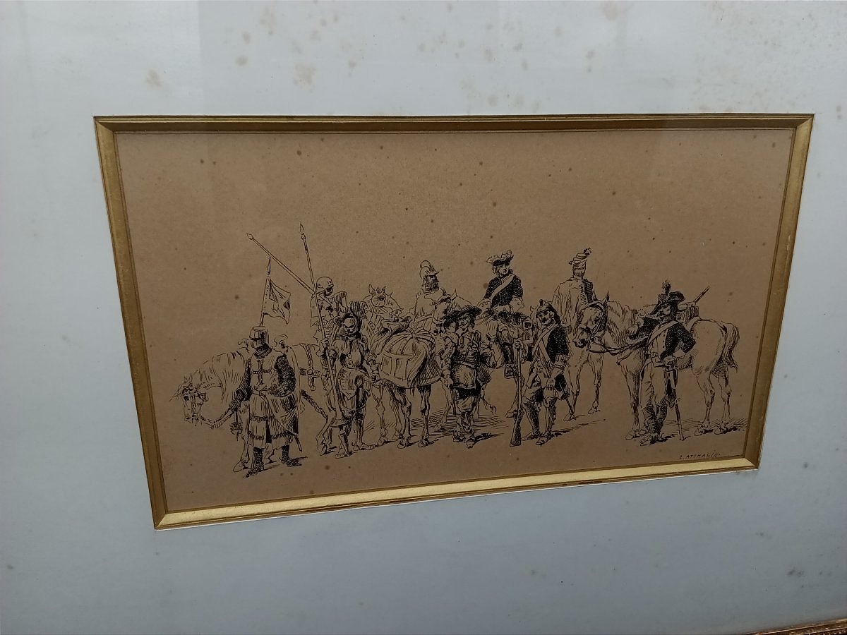 A Drawing By R. Atthalin In Black Ink Of A Chronological Frieze Of Military History.-photo-1
