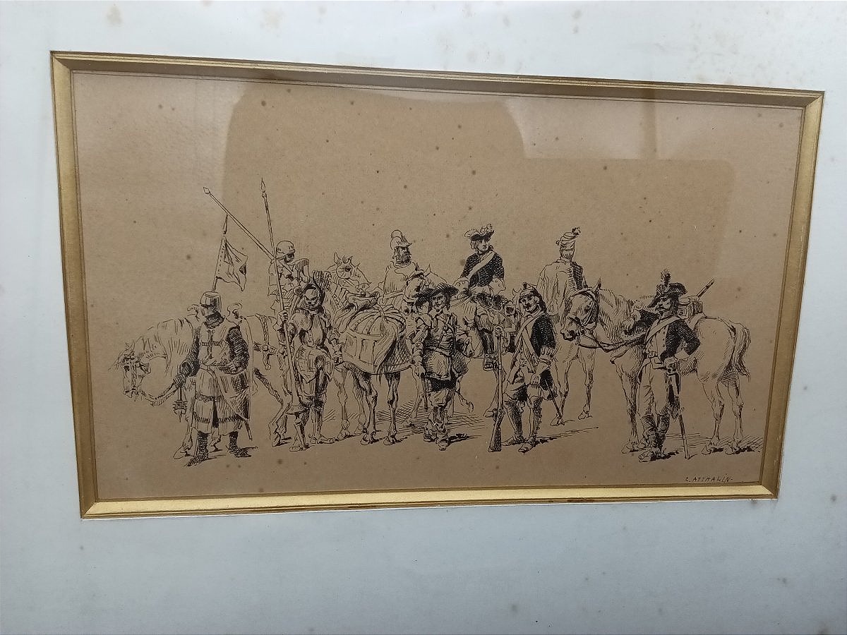 A Drawing By R. Atthalin In Black Ink Of A Chronological Frieze Of Military History.-photo-6