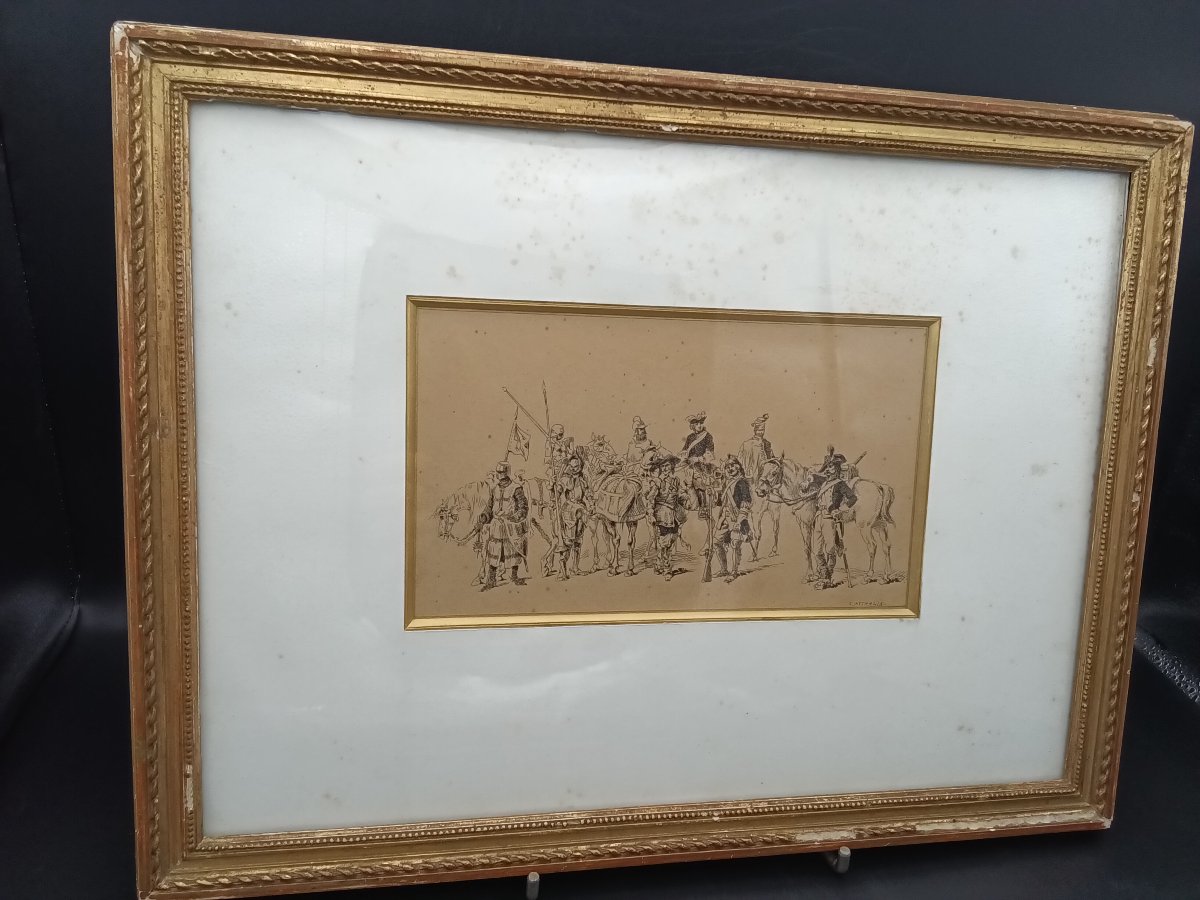A Drawing By R. Atthalin In Black Ink Of A Chronological Frieze Of Military History.-photo-8