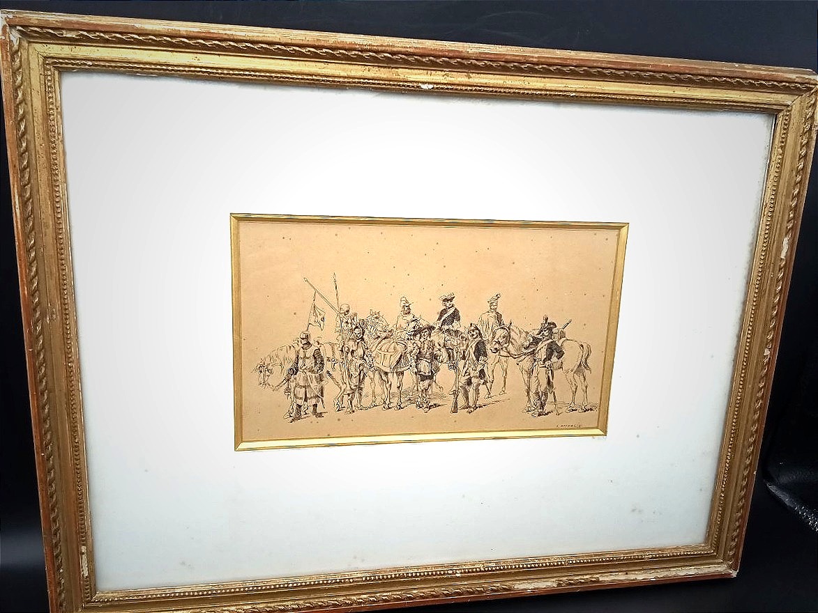 A Drawing By R. Atthalin In Black Ink Of A Chronological Frieze Of Military History.