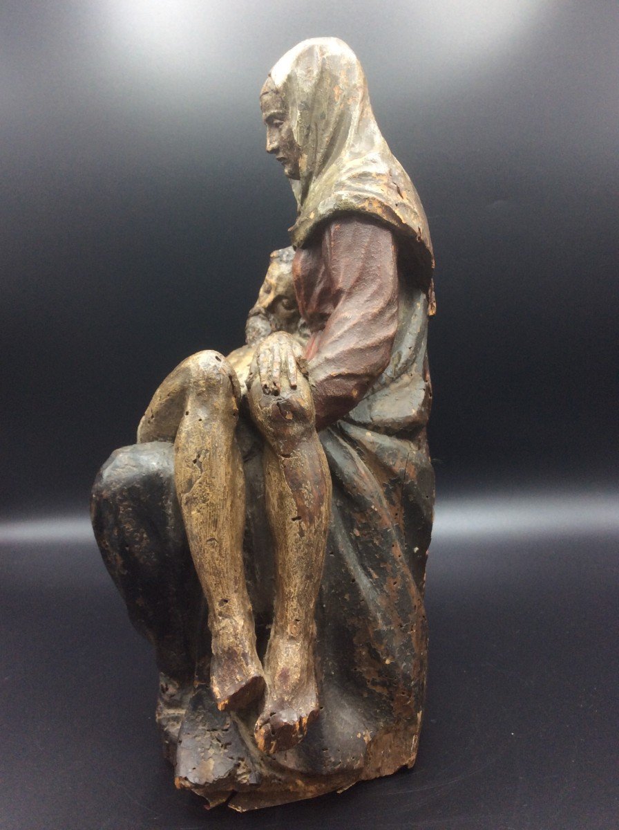 Pietà En Bois Polychrome , Sculpture Vierge de Pitié-photo-3