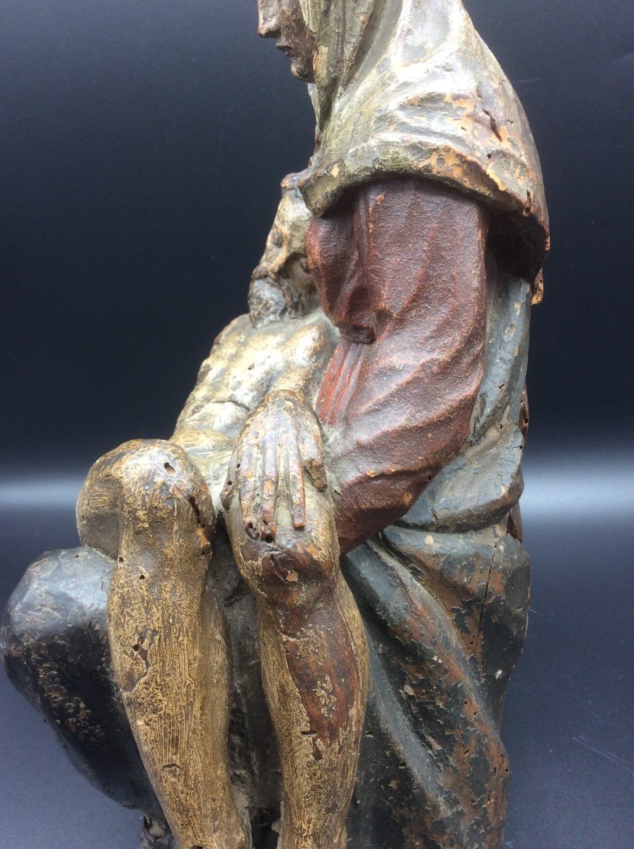 Pietà En Bois Polychrome , Sculpture Vierge de Pitié-photo-2