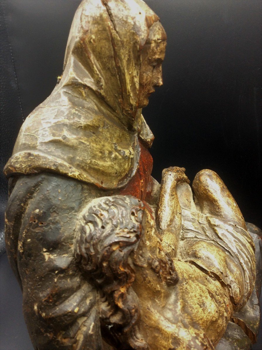 Pietà En Bois Polychrome , Sculpture Vierge de Pitié-photo-7