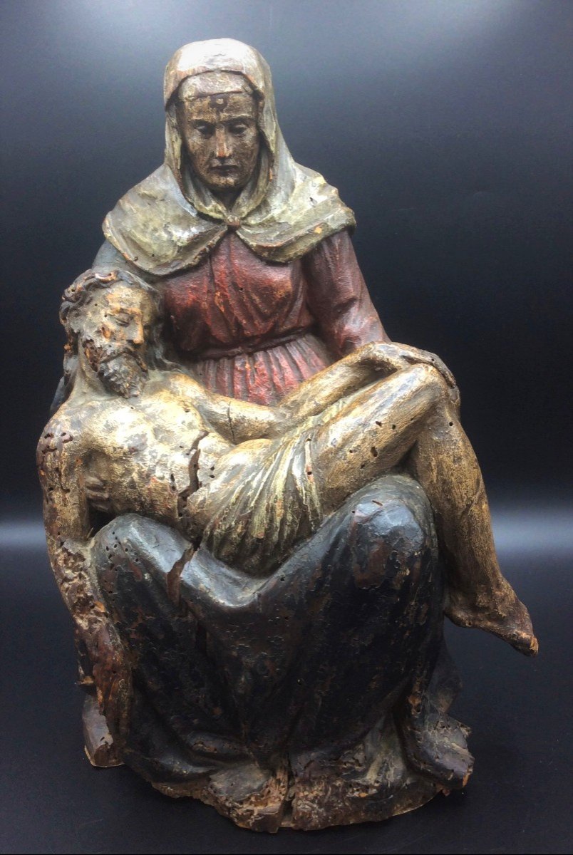 Pieta In Polychrome Wood