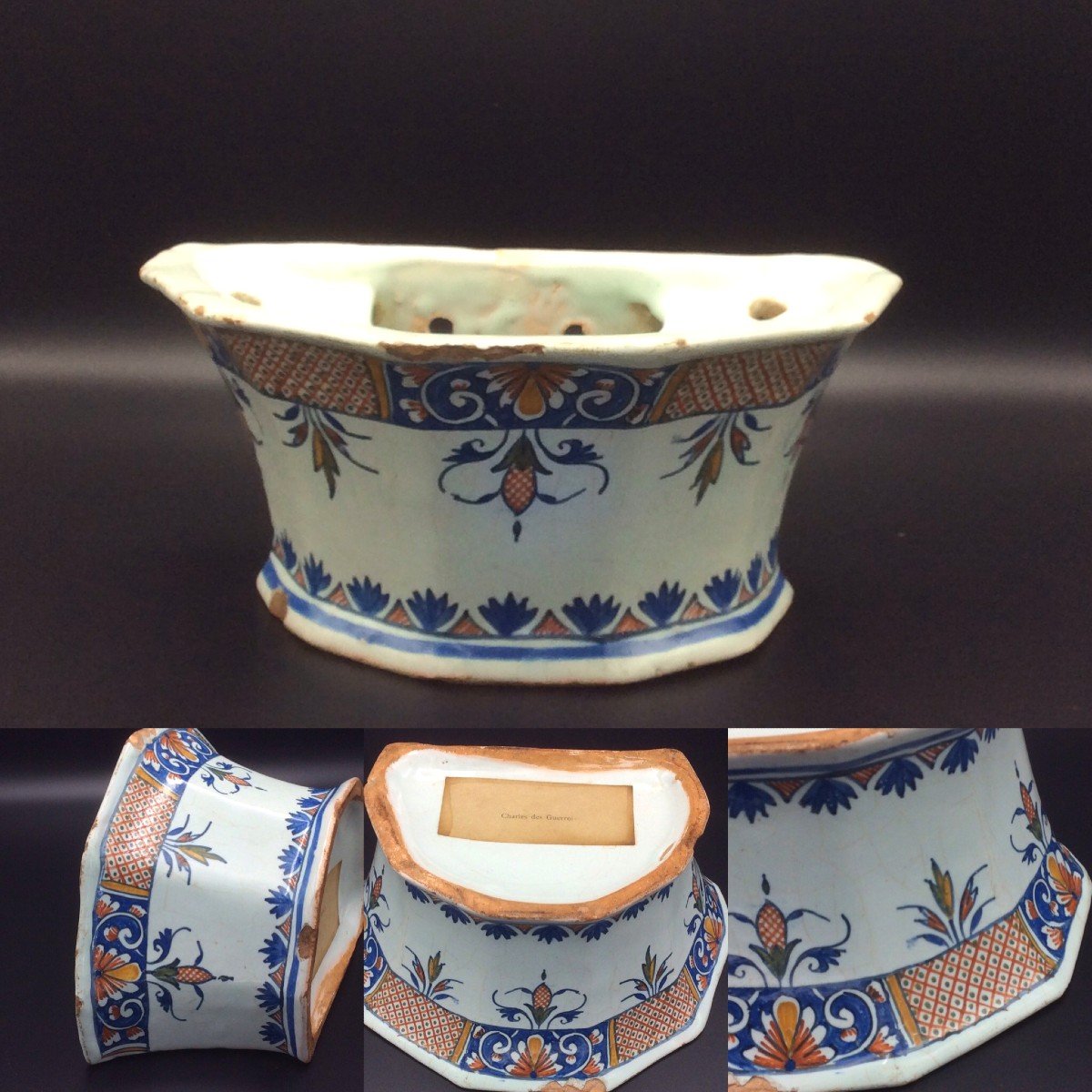 Bouquetiere Ou Pique-fleurs En Faience De Rouen 