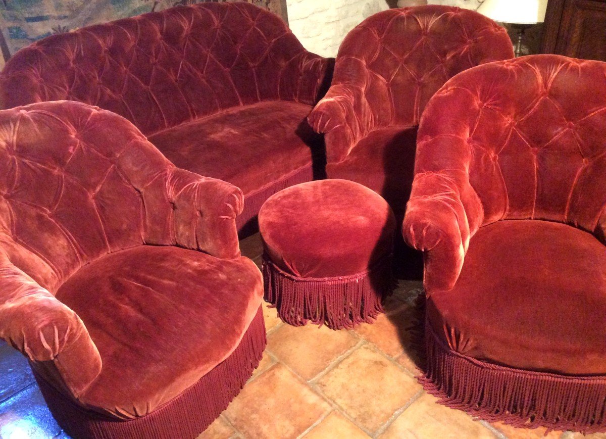 SALON  : Canapé, Fauteuils et Pouf « Crapaud « -photo-2