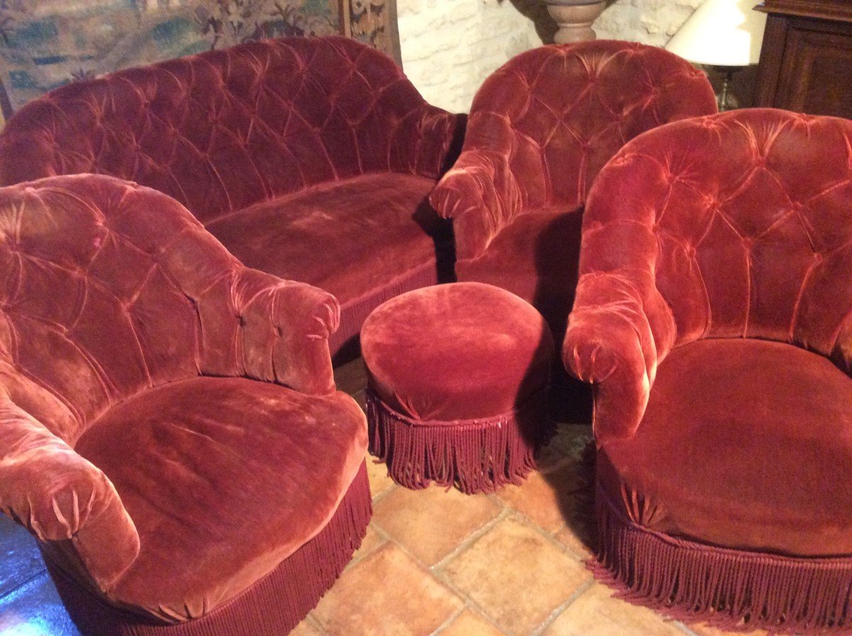 SALON  : Canapé, Fauteuils et Pouf « Crapaud « -photo-2