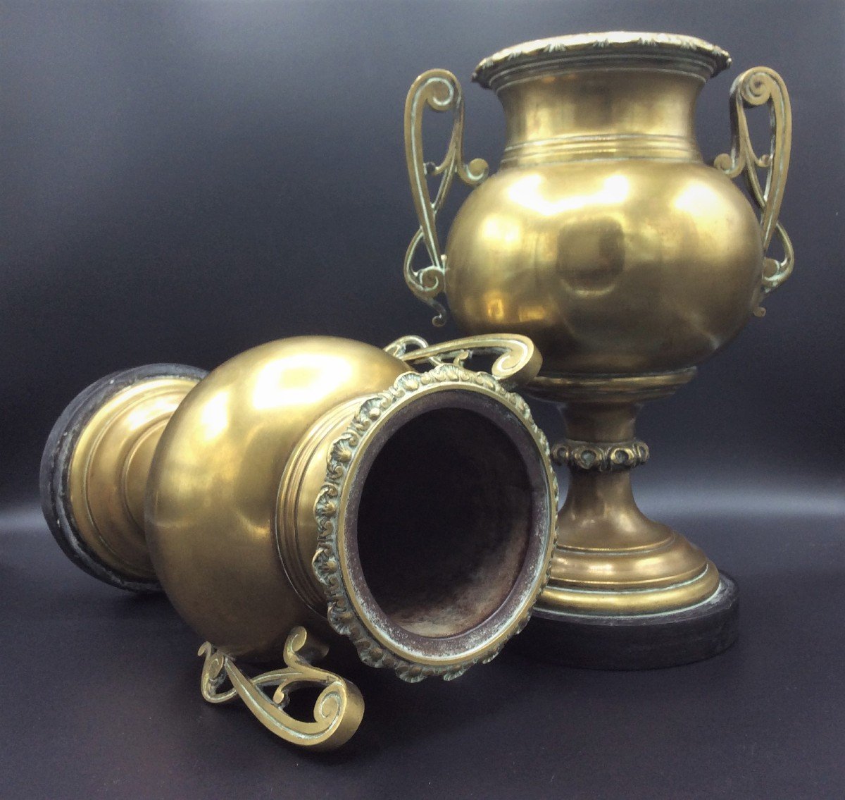 Pair Of Brass Casseroles Or Vases