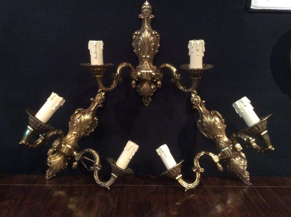 Trois Appliques En Bronze Doré De Style Louis XV -photo-4