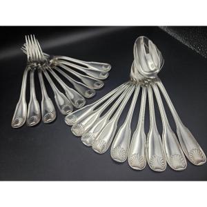 Nine Pieces Of Silver-plated Metal Cutlery, "coquille" Style