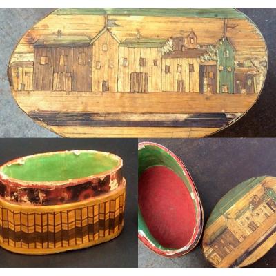 Oval Box In Straw Marquetry