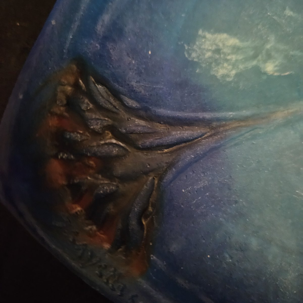 Almaric Walter, Trinket Dish In Blue Glass Paste, Decorated With "seaweed"-photo-2