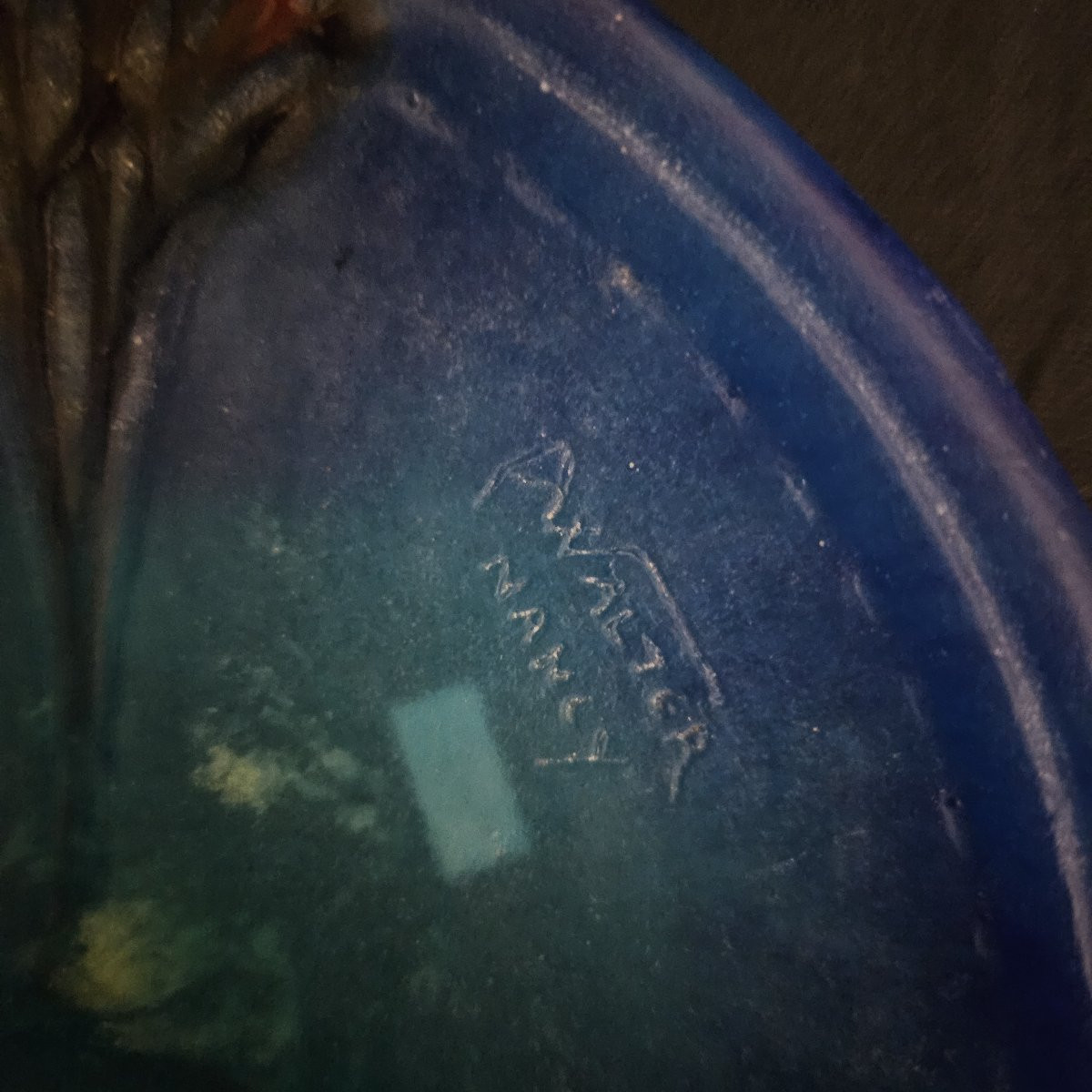 Almaric Walter, Trinket Dish In Blue Glass Paste, Decorated With "seaweed"-photo-4