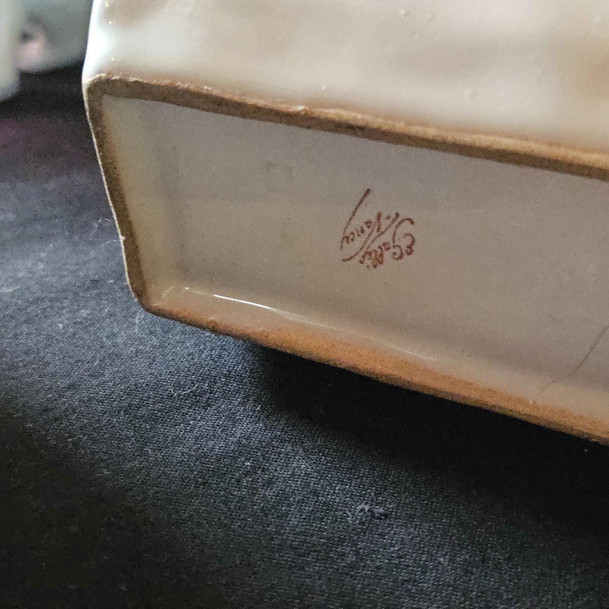 Emile Gallé, Earthenware Letter Holder, Signed Under And Over The Glaze-photo-3
