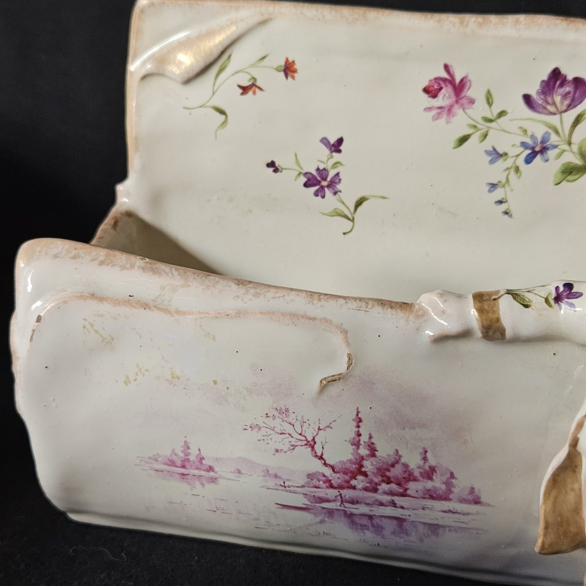 Emile Gallé, Earthenware Letter Holder, Signed Under And Over The Glaze-photo-3