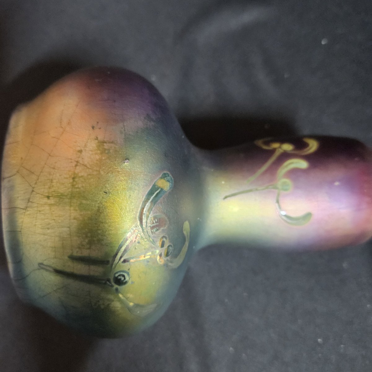 Gaziello Jean (1891 - 1957) - Iridescent Ceramic Vase With Mistletoe Decoration Signed Gaziello Vallauris-photo-1