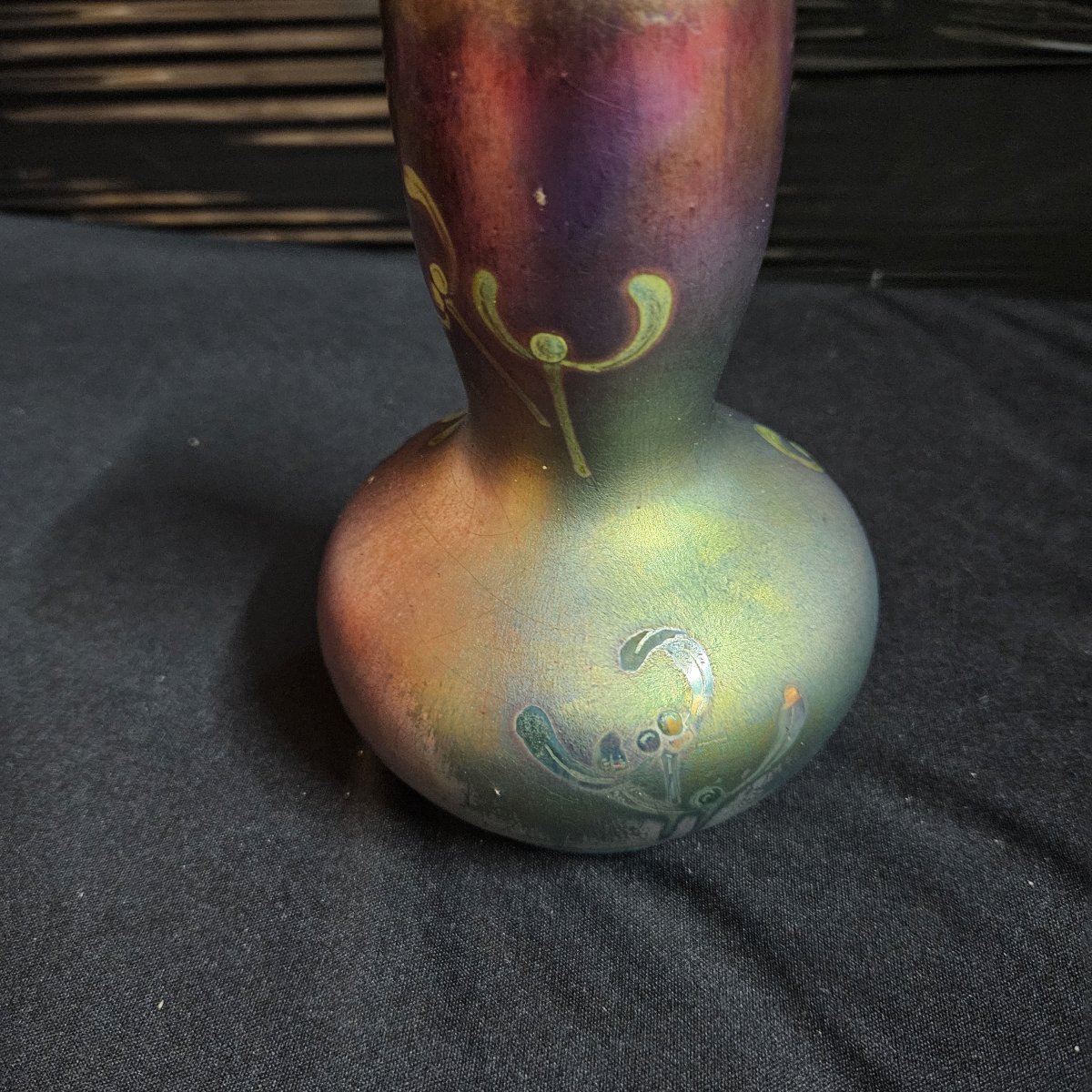 Gaziello Jean (1891 - 1957) - Iridescent Ceramic Vase With Mistletoe Decoration Signed Gaziello Vallauris-photo-3