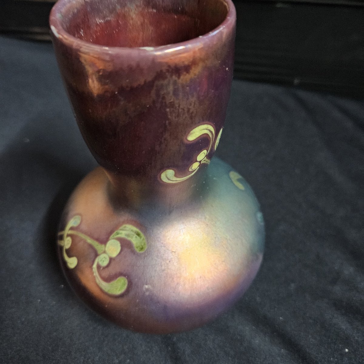Gaziello Jean (1891 - 1957) - Iridescent Ceramic Vase With Mistletoe Decoration Signed Gaziello Vallauris