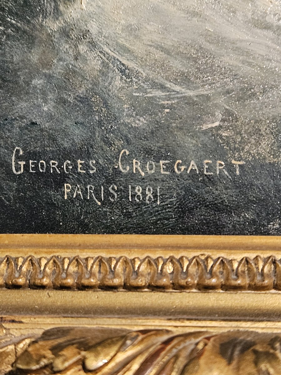 Georges Crogaert - Huile su rpanneau  représentant le buste d'une élégante-photo-2