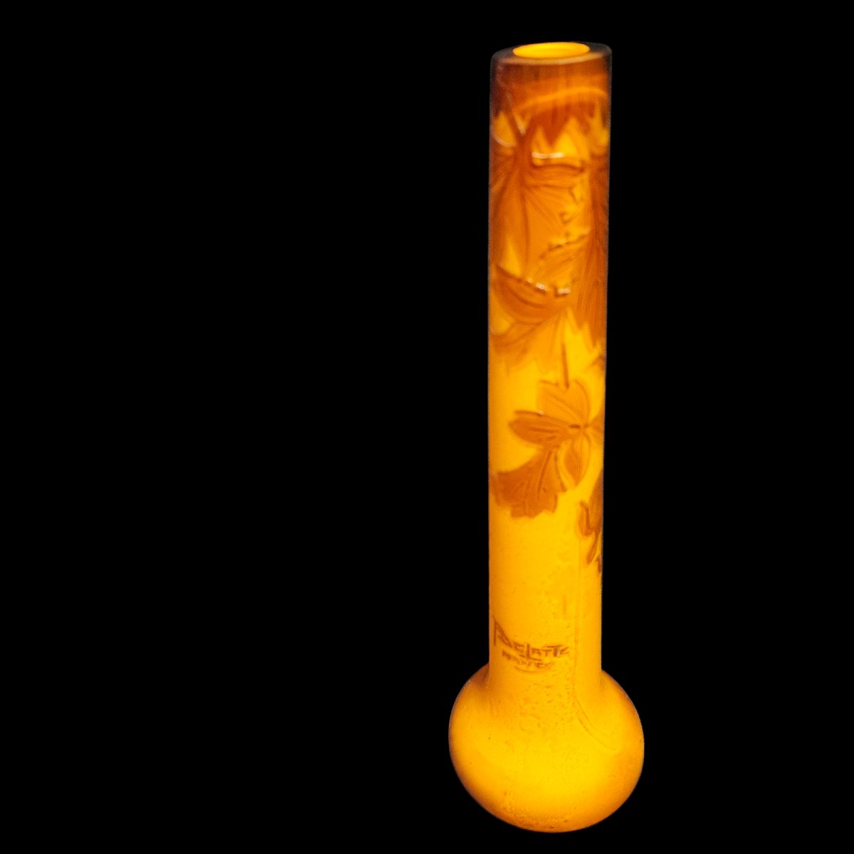 André Delatte Nancy - vase en verre orangé  dégagé à l'acide, époque Art Nouveau-photo-3