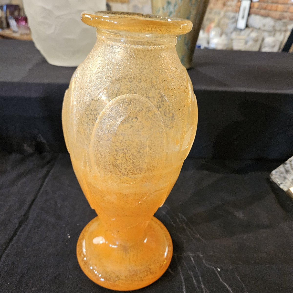 Degué - Acid-etched Vase In Shades Of Orange, From The Art Deco Period. It Is Signed -photo-2