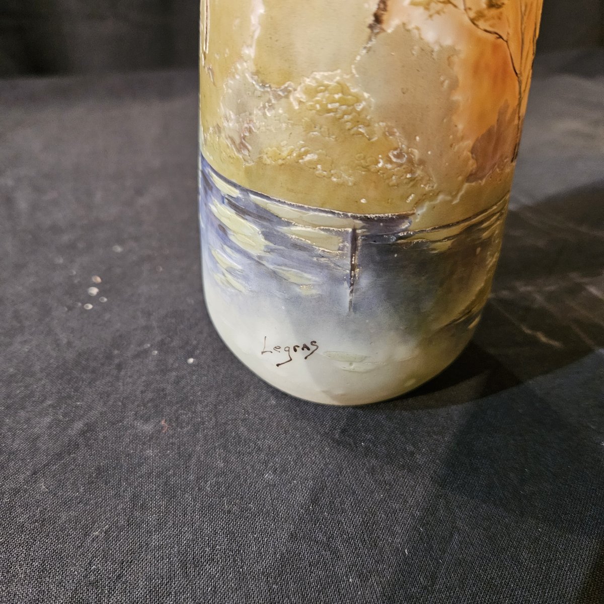 François Théodore Legras. Vase With An Opalescent Base, Acid-etched. "spring" Design. Circa 1900 -photo-4