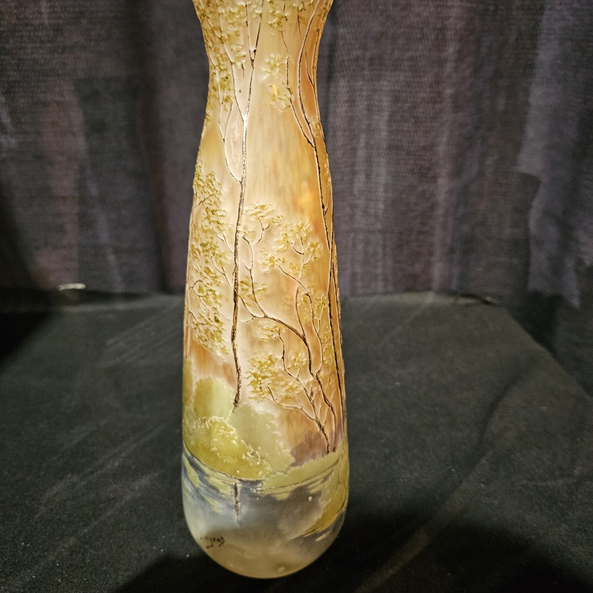 François Théodore Legras. Vase With An Opalescent Base, Acid-etched. "spring" Design. Circa 1900 -photo-2