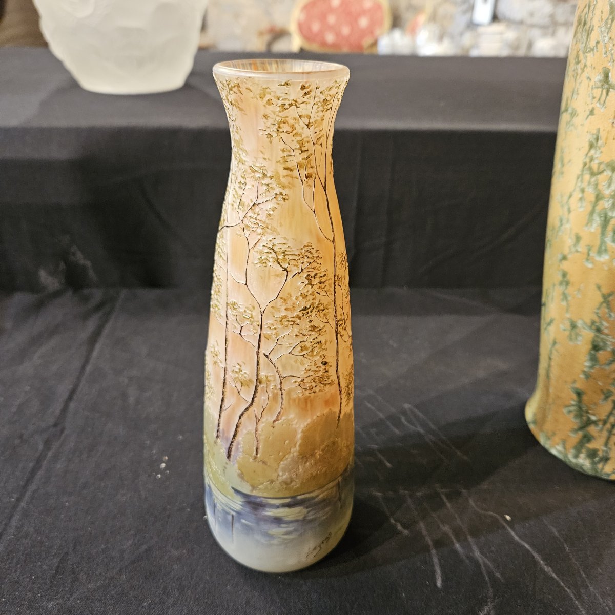 François Théodore Legras. Vase With An Opalescent Base, Acid-etched. "spring" Design. Circa 1900 -photo-1