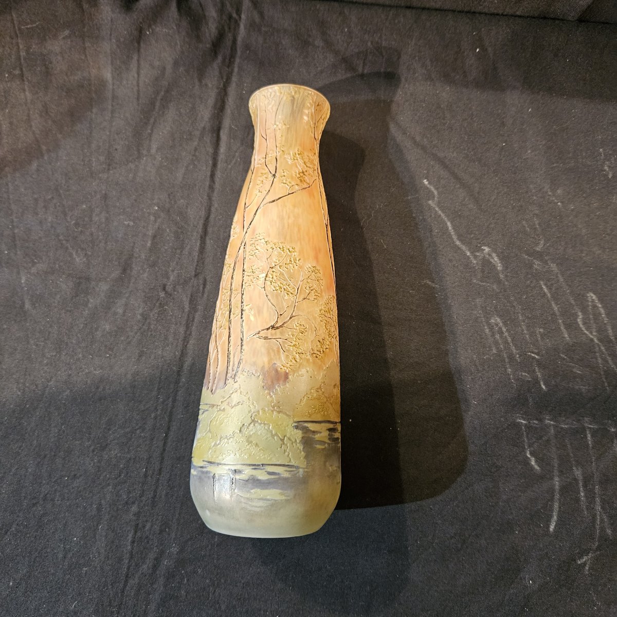 François Théodore Legras. Vase With An Opalescent Base, Acid-etched. "spring" Design. Circa 1900 