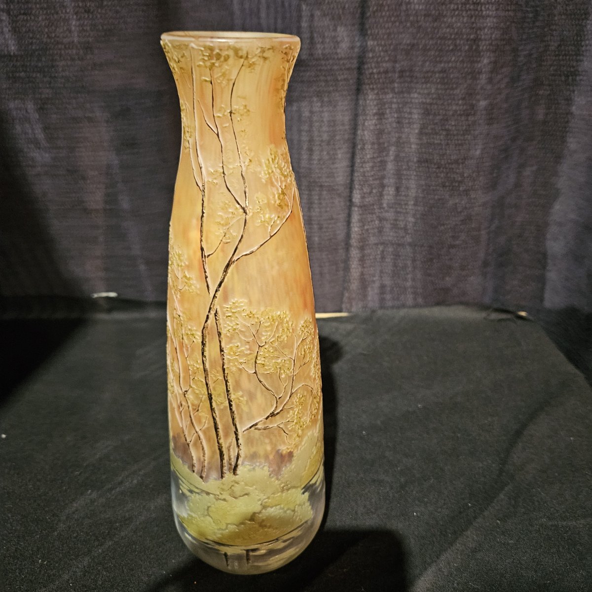 François Théodore Legras. Vase With An Opalescent Base, Acid-etched. "spring" Design. Circa 1900 
