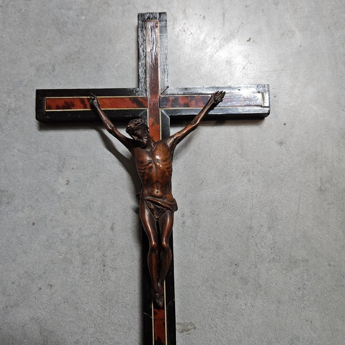 Christ On The Cross, Made Of Tortoiseshell And Blackened Wood—antwerp, 18th Century-photo-3
