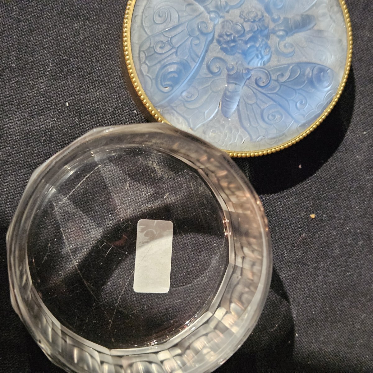 Proantic: Powder Compact With A Bluish, Frosted, Pressed-molded Glass