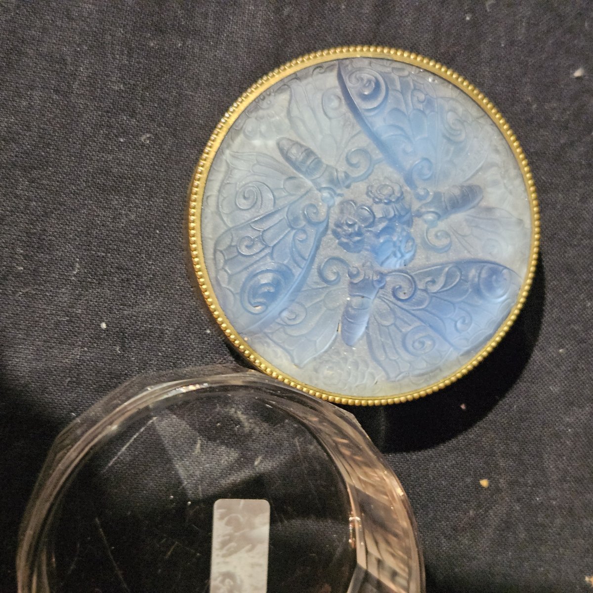 Proantic: Powder Compact With A Bluish, Frosted, Pressed-molded Glass