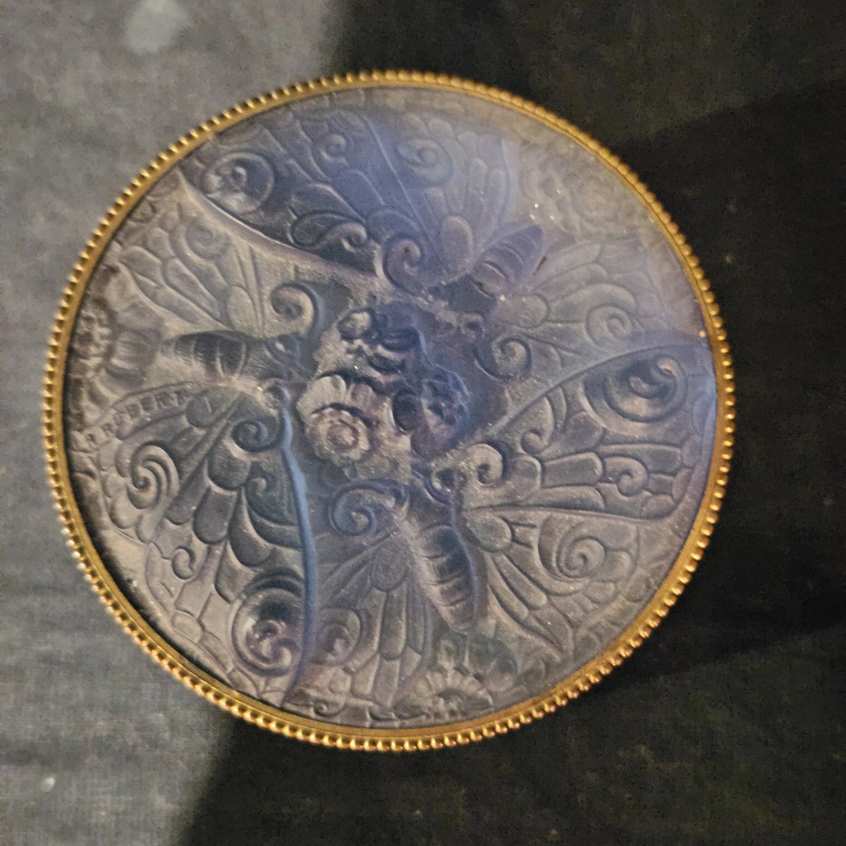 Proantic: Powder Compact With A Bluish, Frosted, Pressed-molded Glass