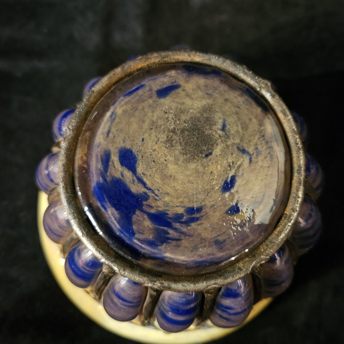 Schneider.  A Blown-glass Bowl Set In A Wrought-iron Frame, Art Deco Period, Signed-photo-3