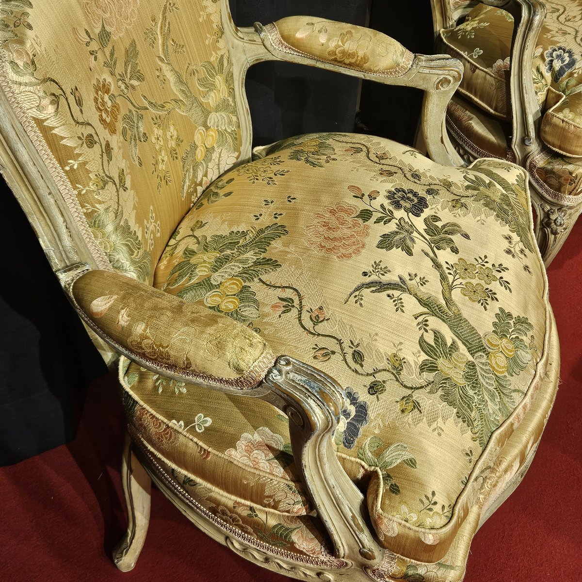 Pair Of Louis XV-style Armchairs In Polychrome Wood. Early 20th Century-photo-4