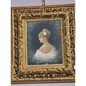 Georges Crogaert - Huile su rpanneau  représentant le buste d'une élégante