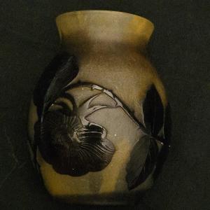 Delatte—small Acid-etched Vase With A Leaf Design, Circa 1900. Signed Delatte Nancy