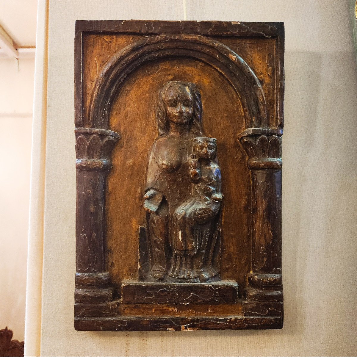 Bas Relief Wood Madonna And Child