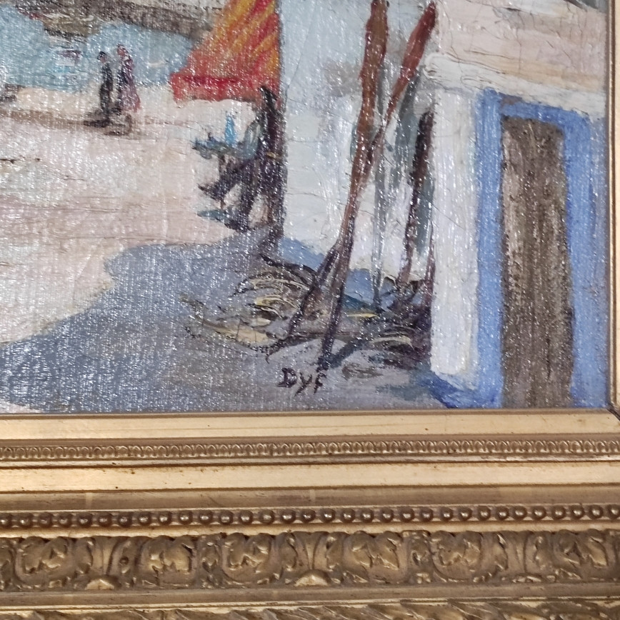 HUILE SUR TOILE BARQUE A QUAI-photo-3