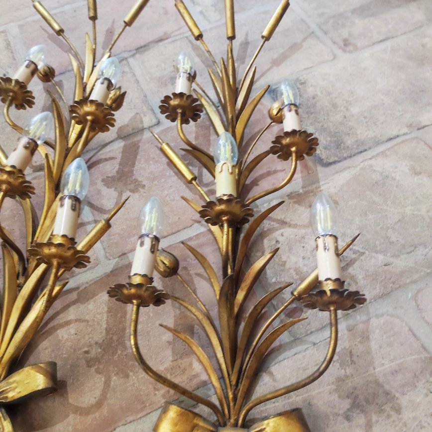 Pair Of Gilded Sheet Metal Wall Sconces-photo-2
